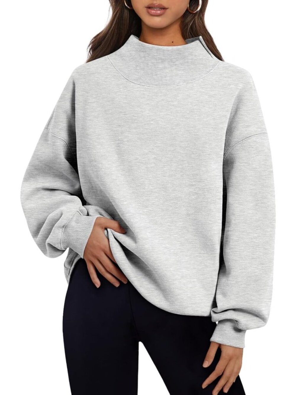 Chic Oversized Mock Neck Sweatshirt for Women - Trendy Fall Pullover Outfit